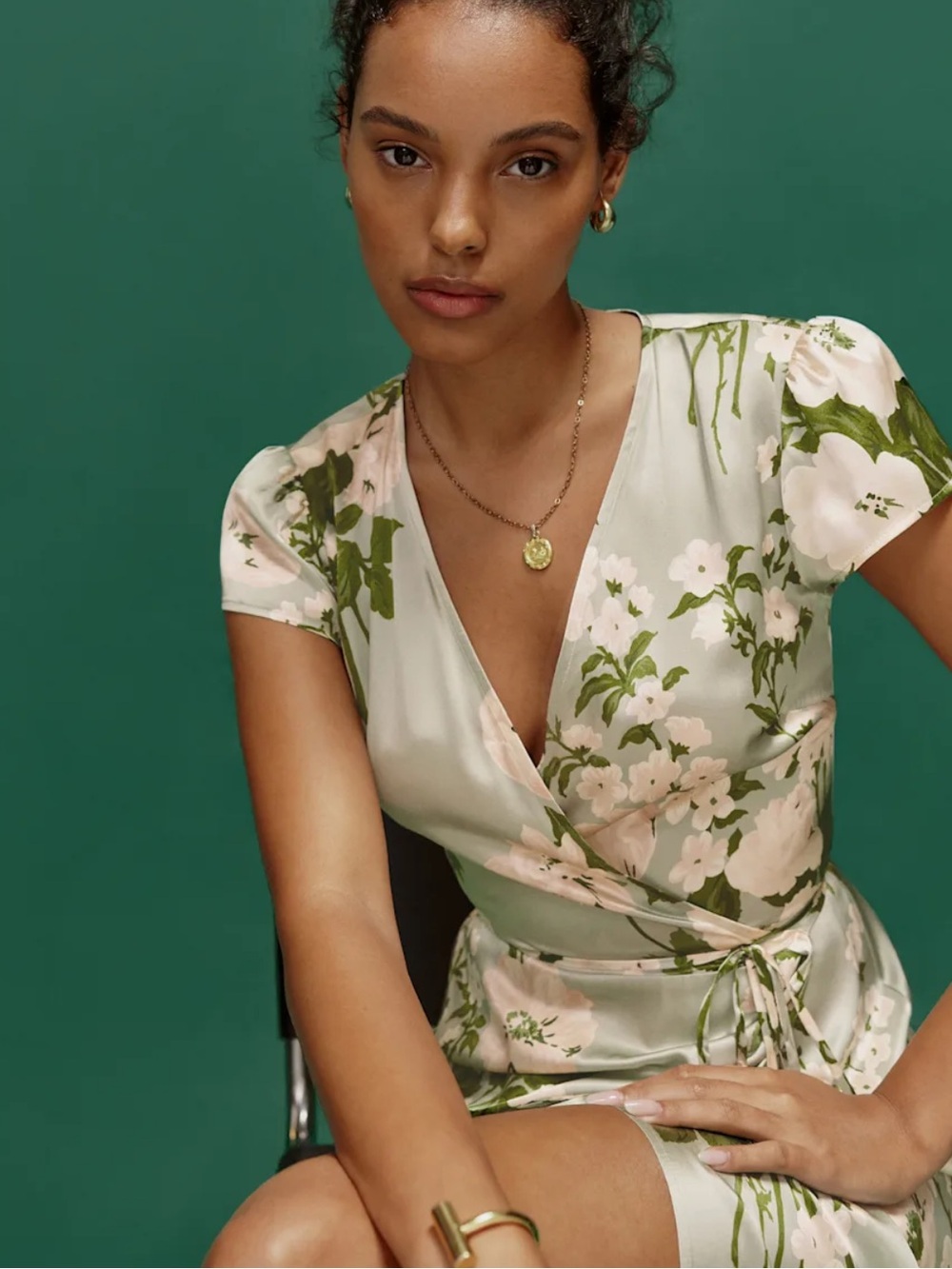 Reformation Kiana Silk Dress Tarragon - Size XS